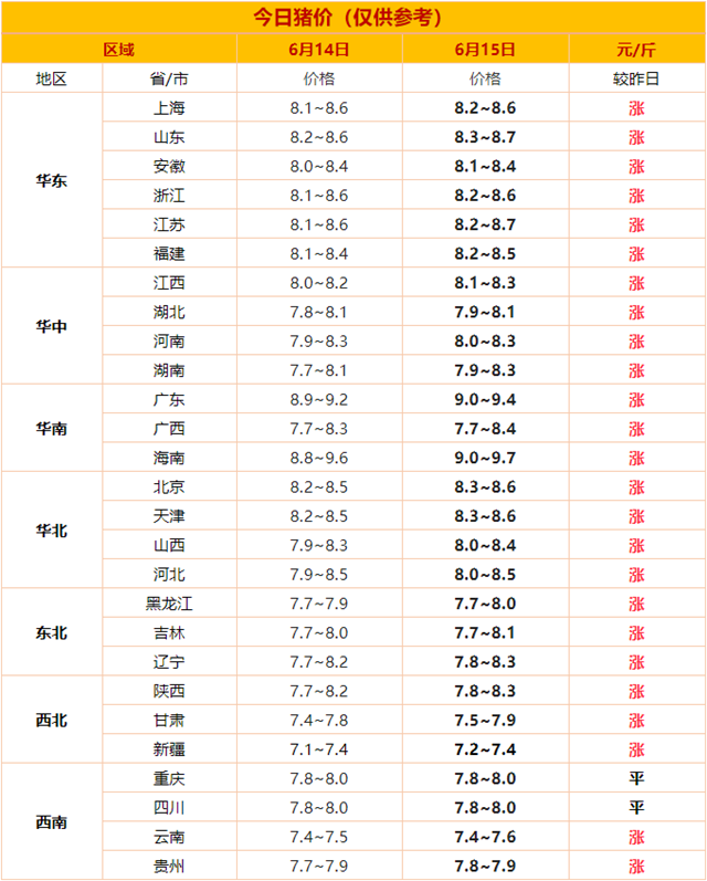 全国猪价行情