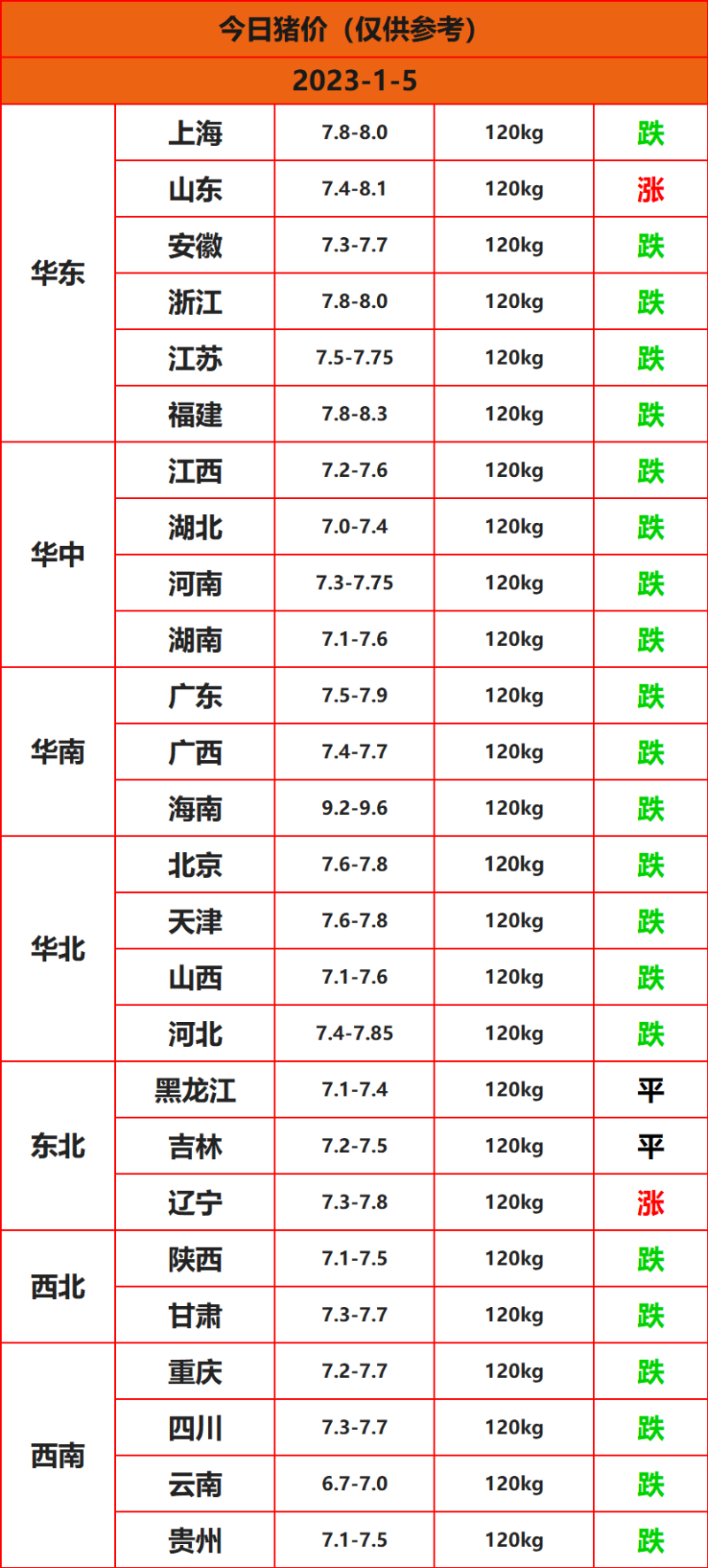 2023年1月5日今日猪价